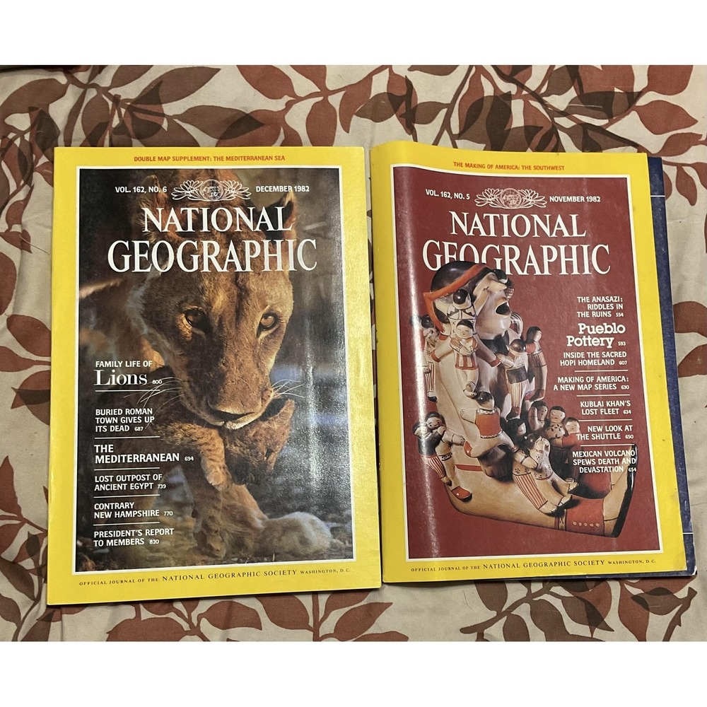 Vintage 1982 National Geographic Magazine Lot Nov Dec Lions Pueblo Pottery Ads
